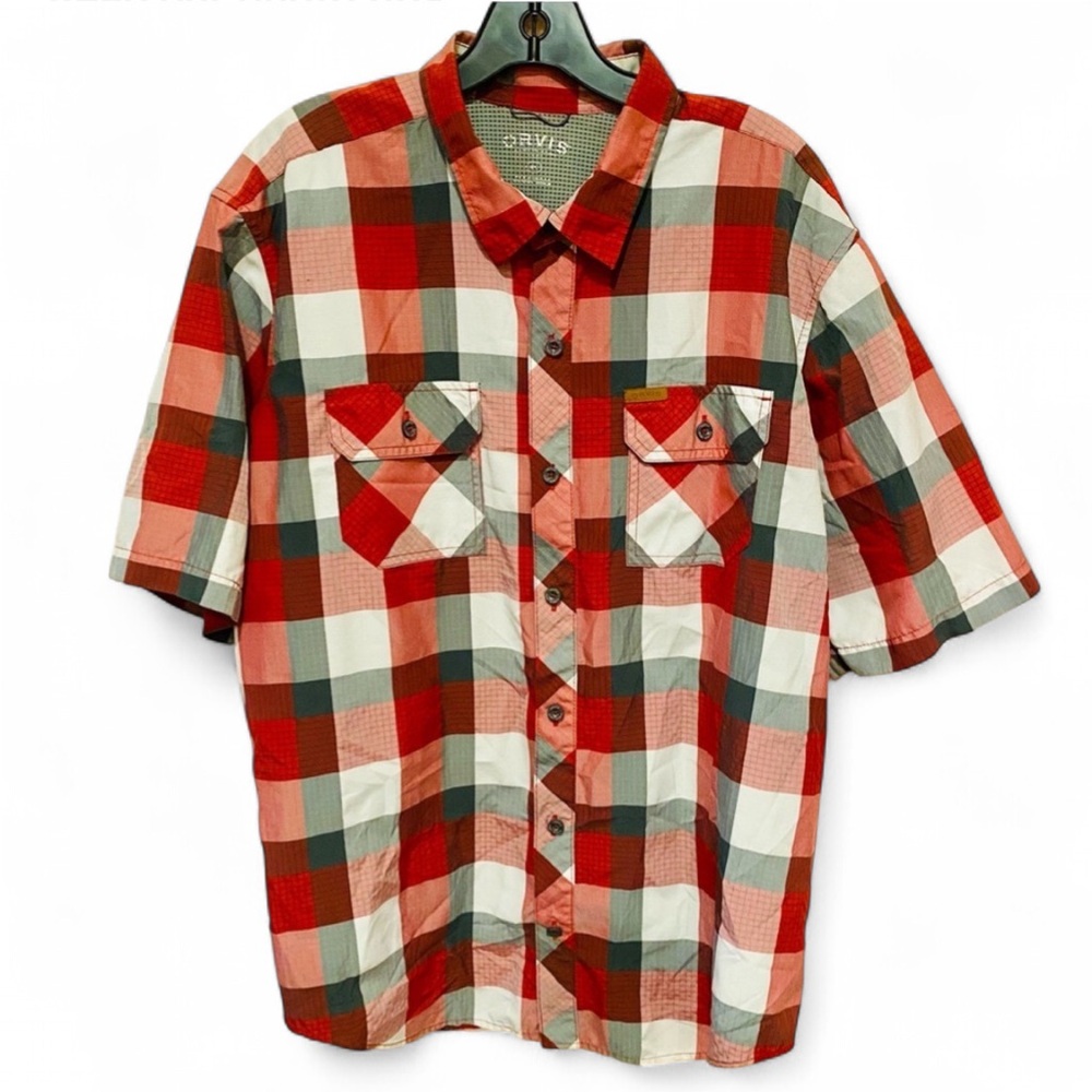 ORVIS CLASSIC COLLECTION SHORT SLEEVE BUTTON DOWN RED PLAID SHIRT SIZE XL CASUAL